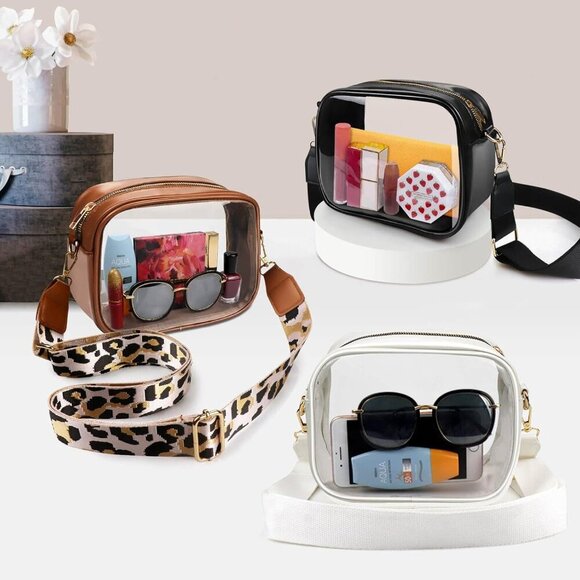 Clear Bag Stadium Approved, Crossbody Purse with Adjustable Strap, Leather Bag f - Picture 4 of 7